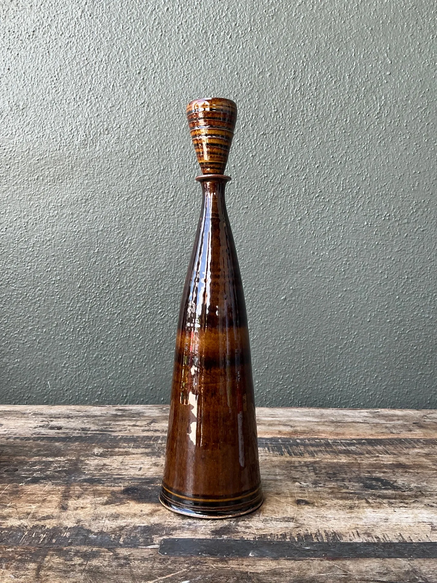 Vintage Handcrafted Brown Pottery Bottle — additional photo 7