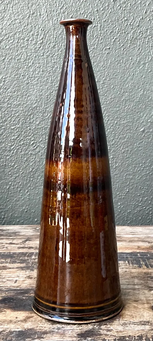 Vintage Handcrafted Brown Pottery Bottle — additional photo 3