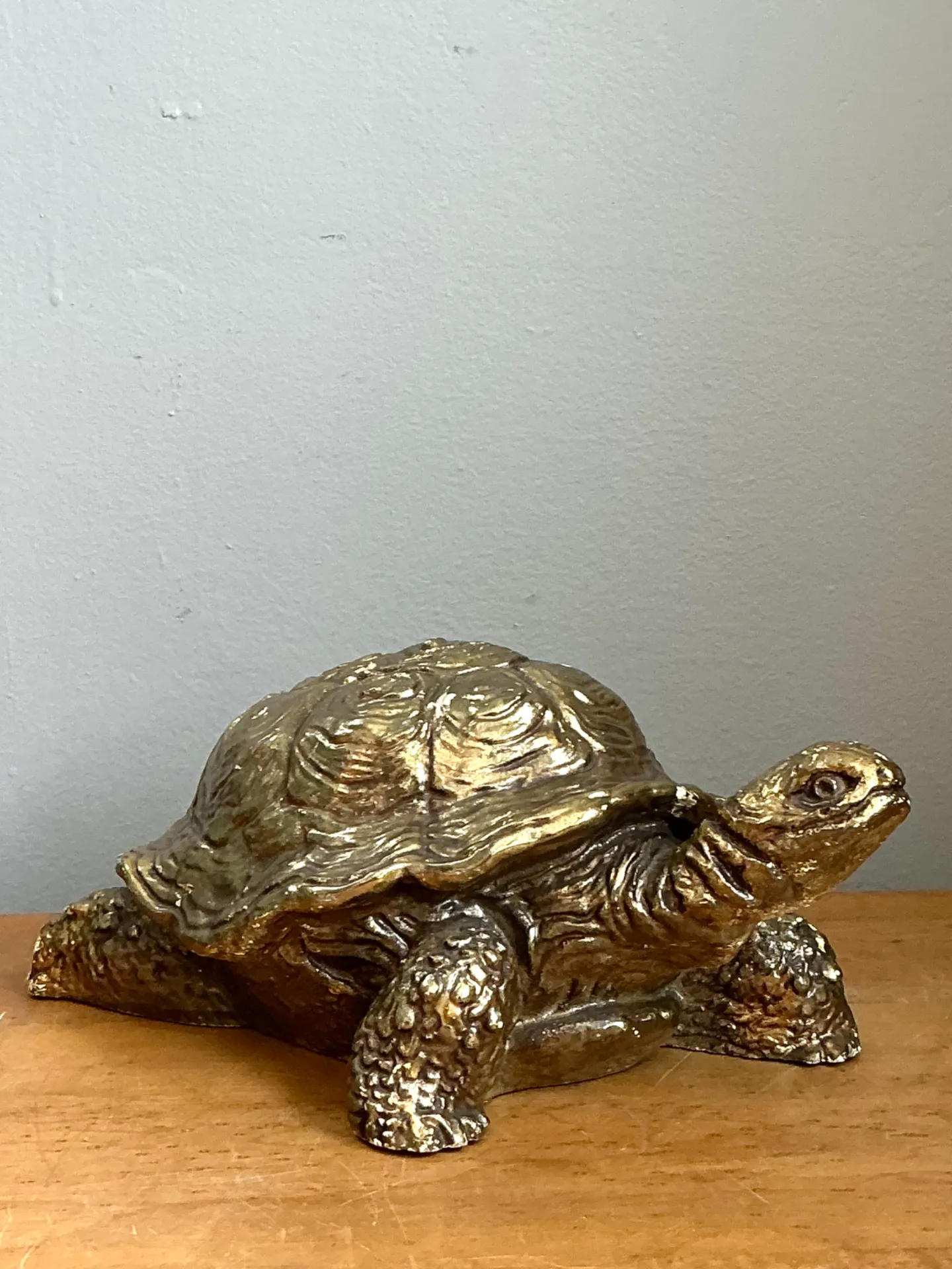 Vintage Gold Painted Wood Turtle Figure — additional photo 3