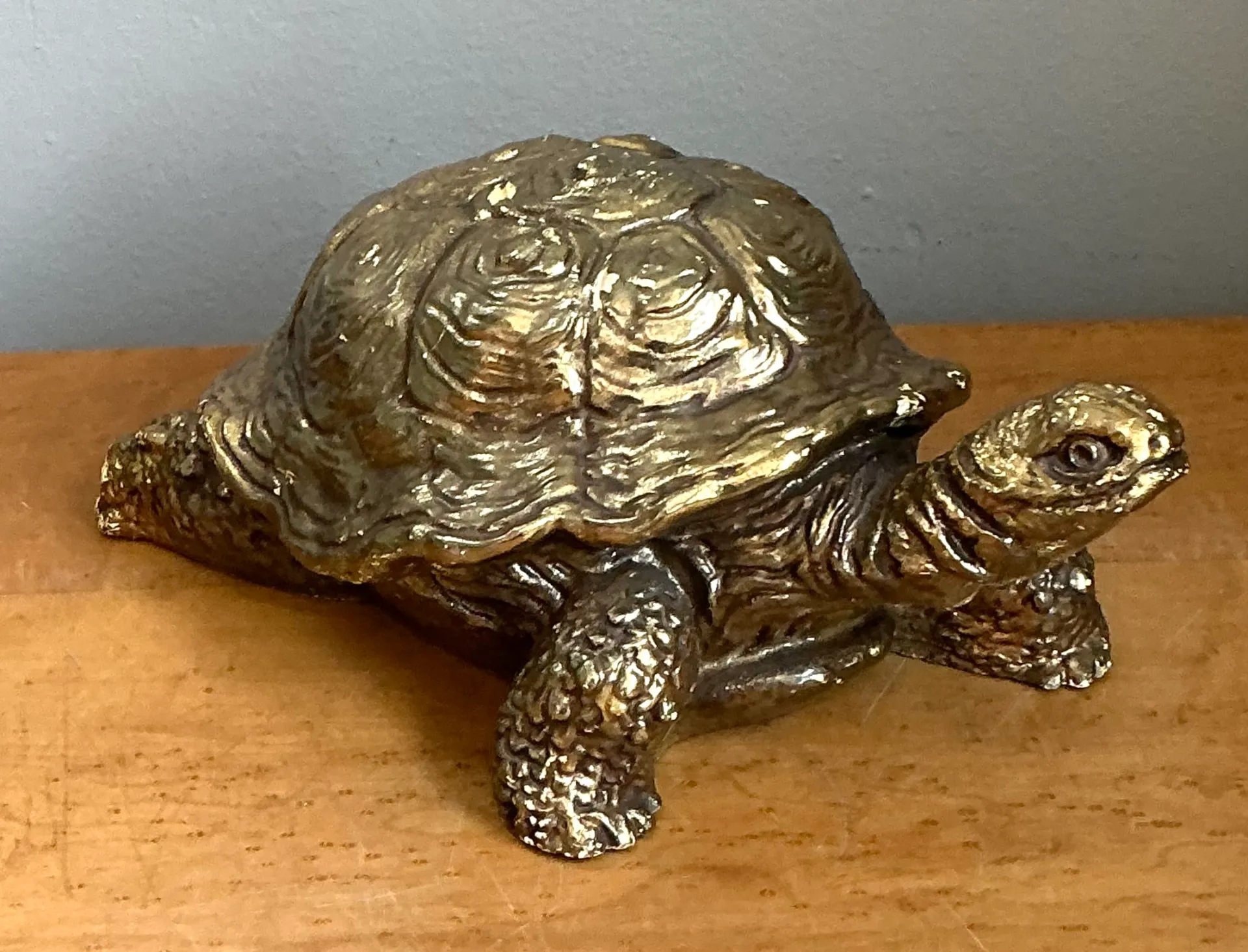 Vintage Gold Painted Wood Turtle Figure — additional photo 1