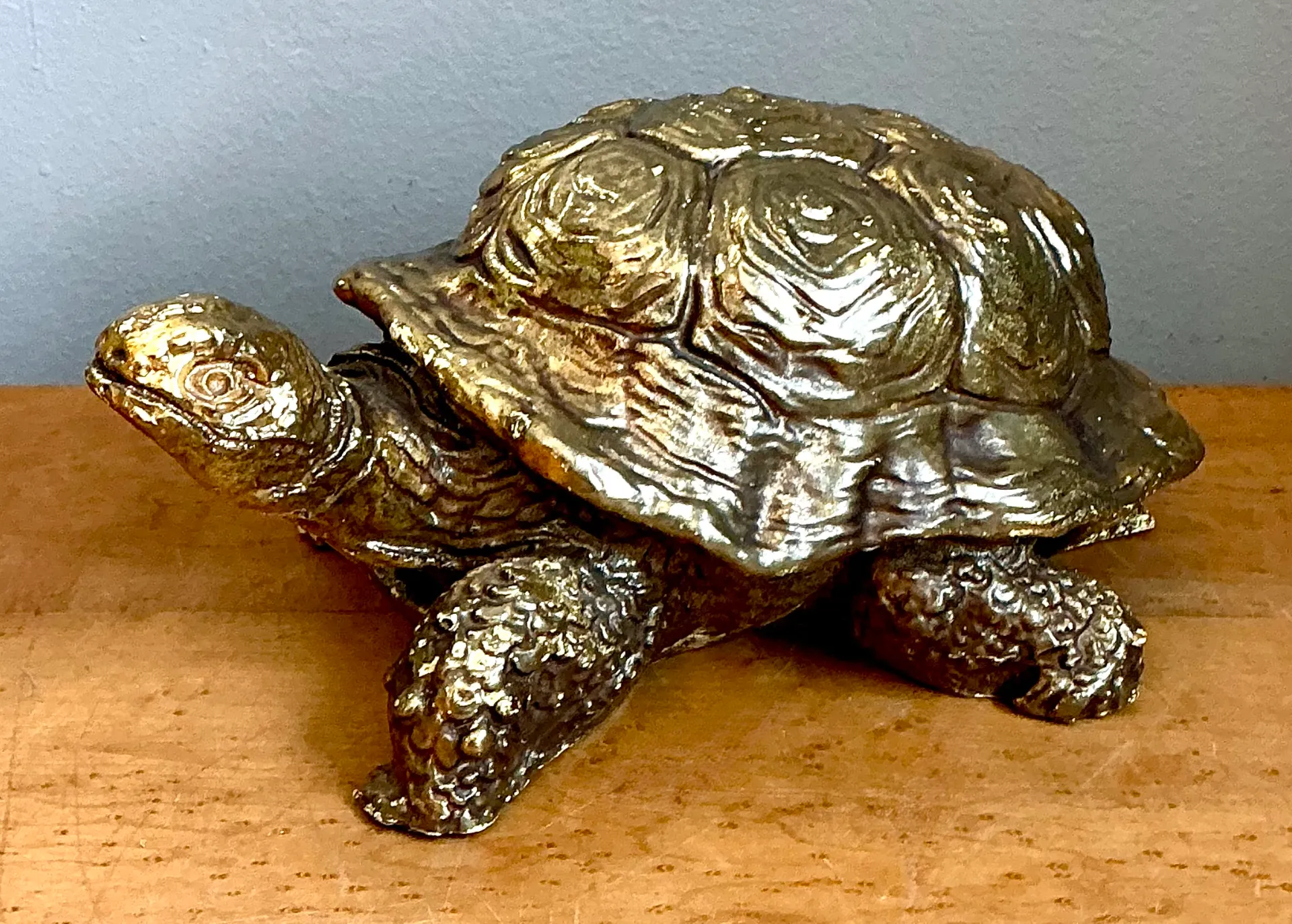 Vintage Gold Painted Wood Turtle Figure — additional photo 7