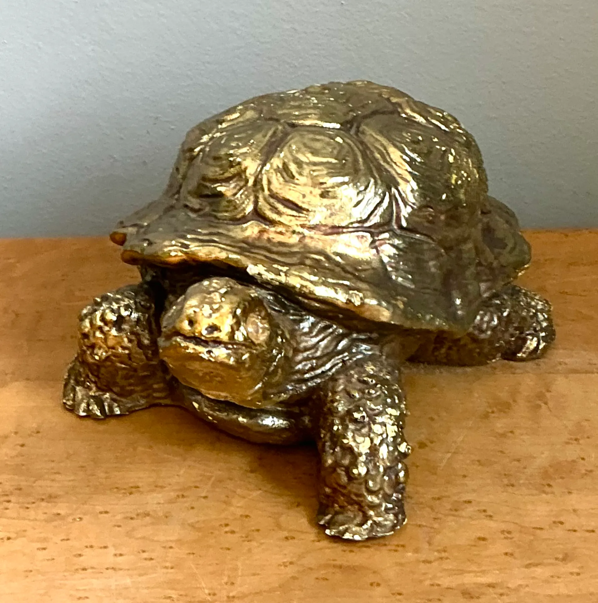 Vintage Gold Painted Wood Turtle Figure — additional photo 4