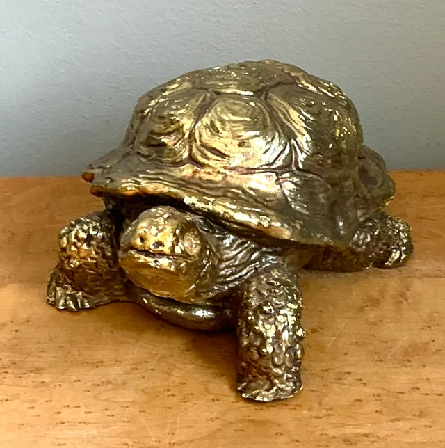 Vintage Gold Painted Wood Turtle Figure — additional photo 4