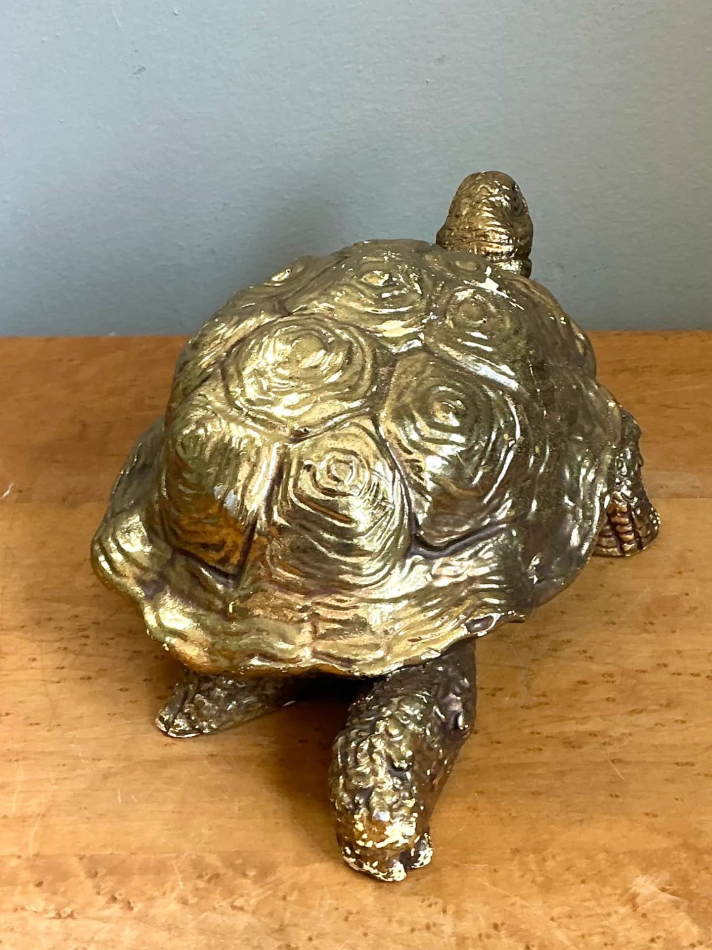 Vintage Gold Painted Wood Turtle Figure — additional photo 5