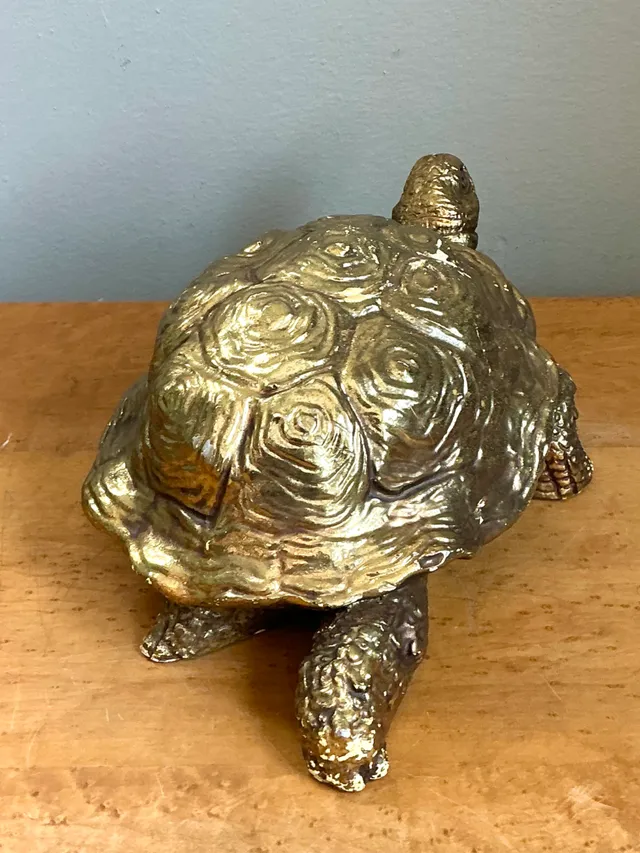 Vintage Gold Painted Wood Turtle Figure — additional photo 5