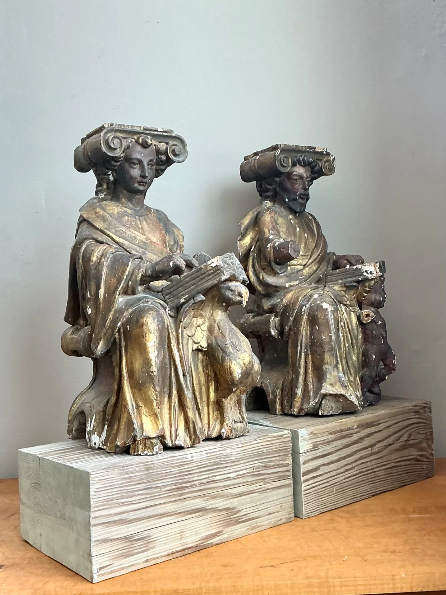 Vintage Polychromed Carved Wooden Figures - Set Of 2 — additional photo 5