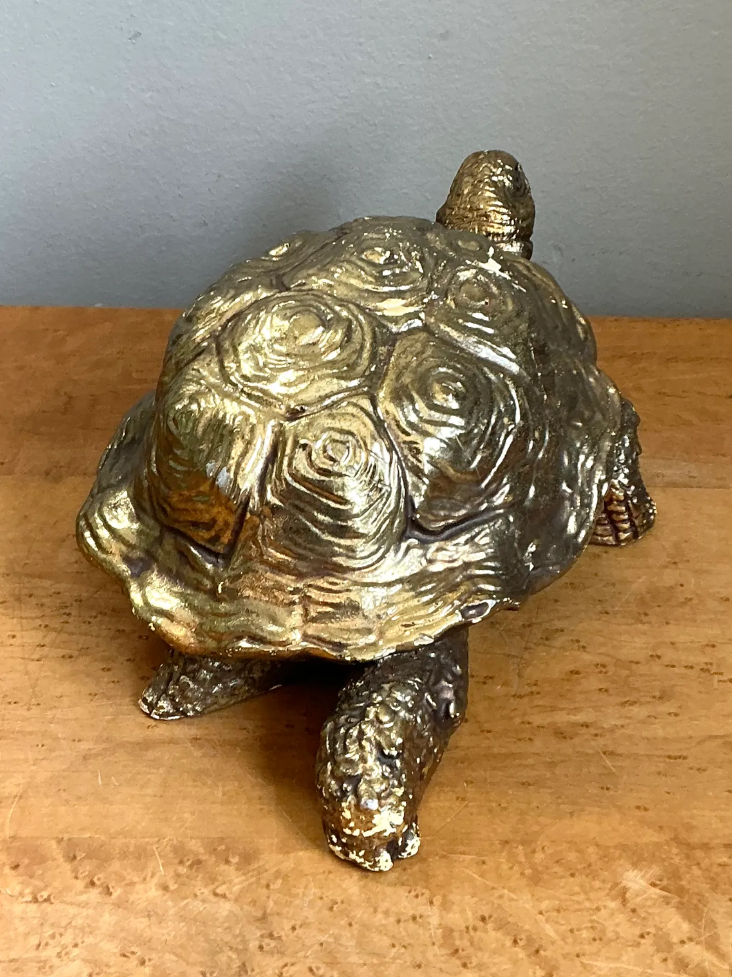 Vintage Gold Painted Wood Turtle Figure — additional photo 2