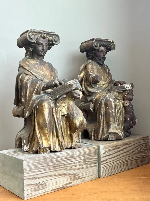 Vintage Polychromed Carved Wooden Figures - Set Of 2 — additional photo 6