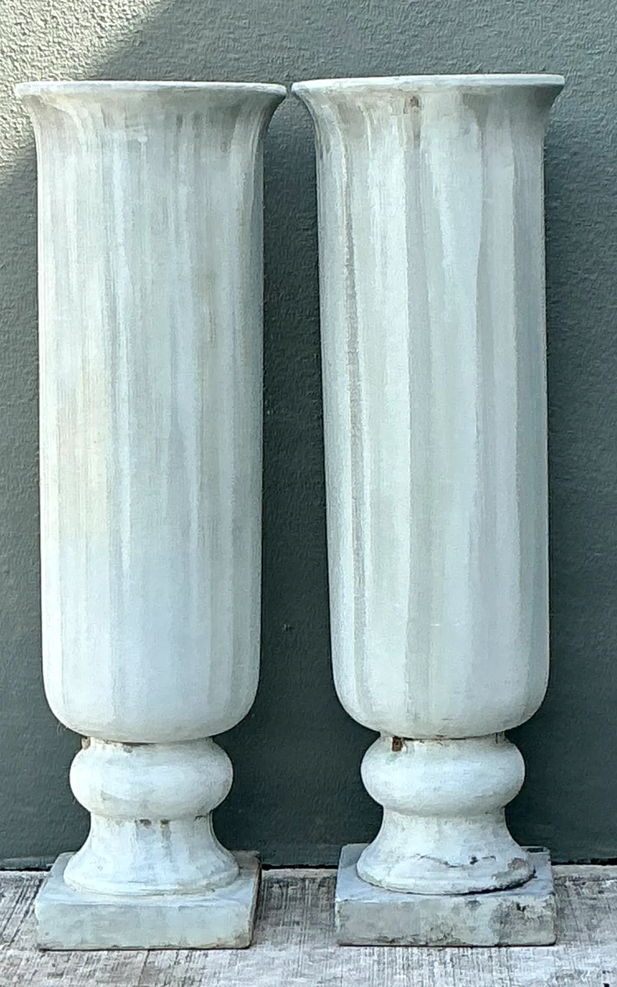 Vintage Tall Fluted Plaster Covered Resin Urns - A Pair — additional photo 4