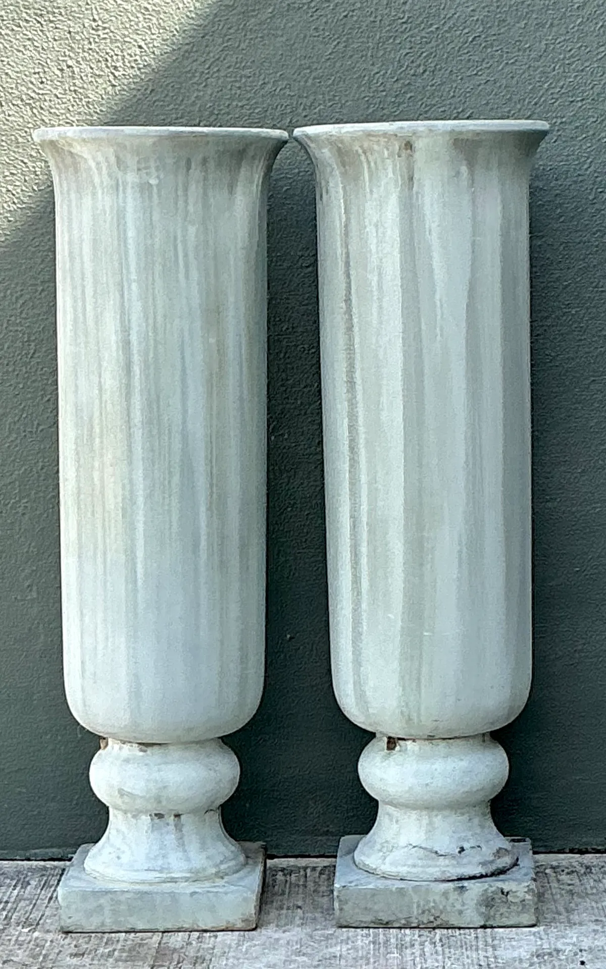 Vintage Tall Fluted Plaster Covered Resin Urns - A Pair — additional photo 2