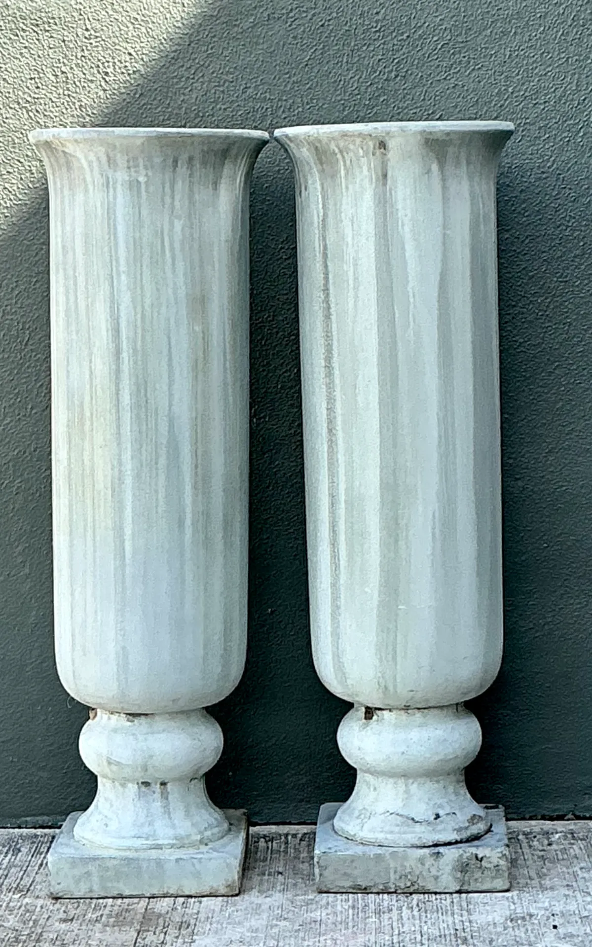 Vintage Tall Fluted Plaster Covered Resin Urns - A Pair — additional photo 6