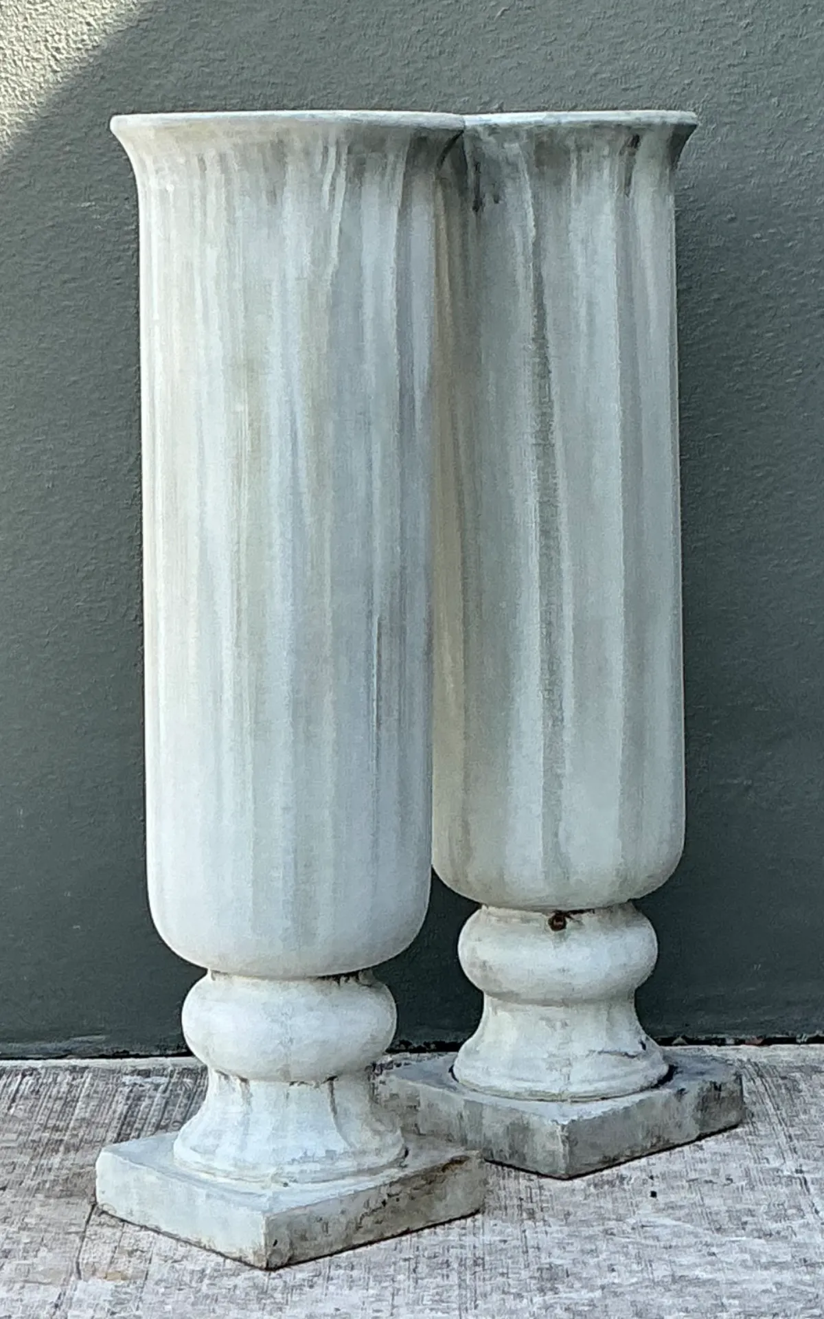 Vintage Tall Fluted Plaster Covered Resin Urns - A Pair — additional photo 8