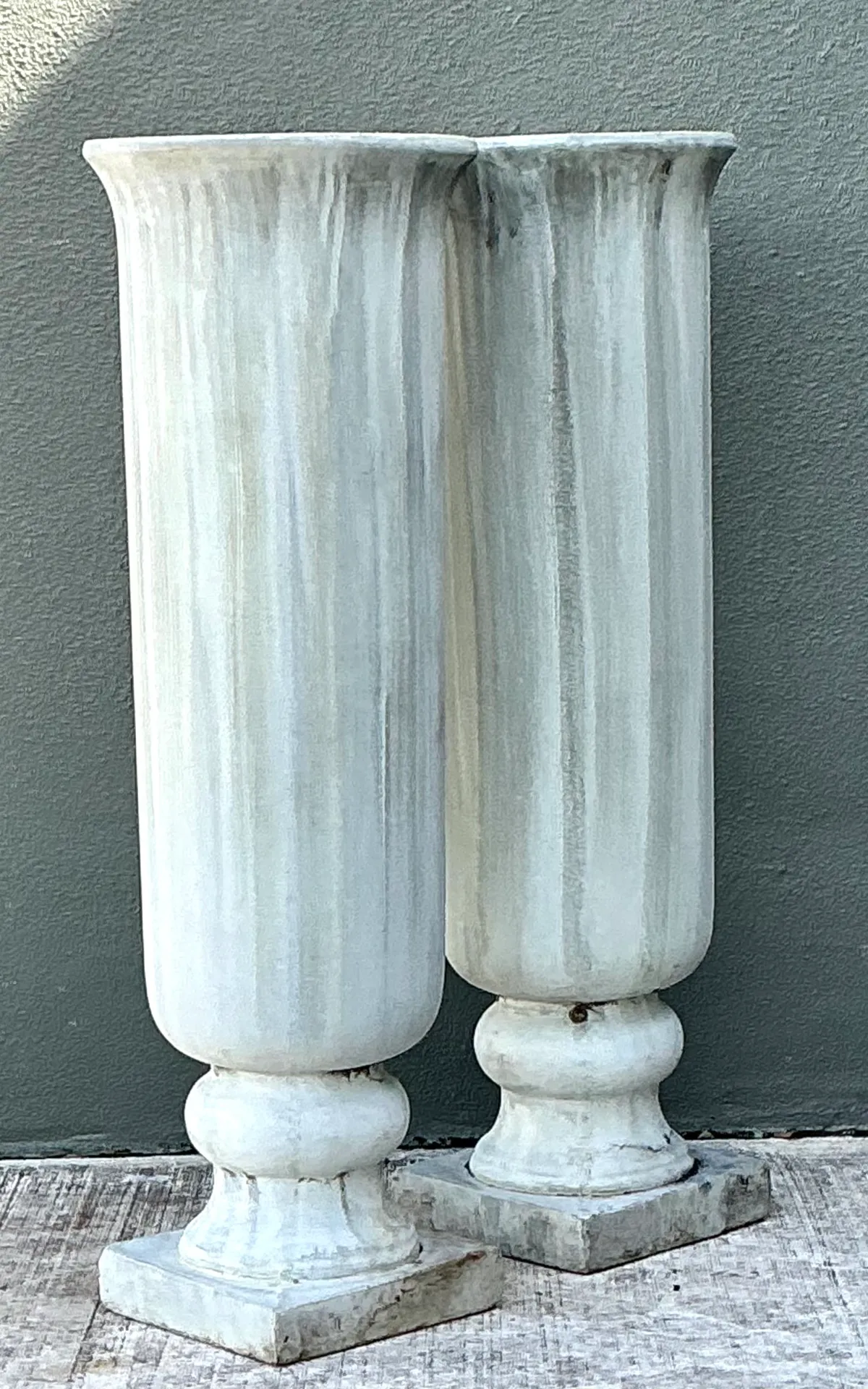 Vintage Tall Fluted Plaster Covered Resin Urns - A Pair — additional photo 3