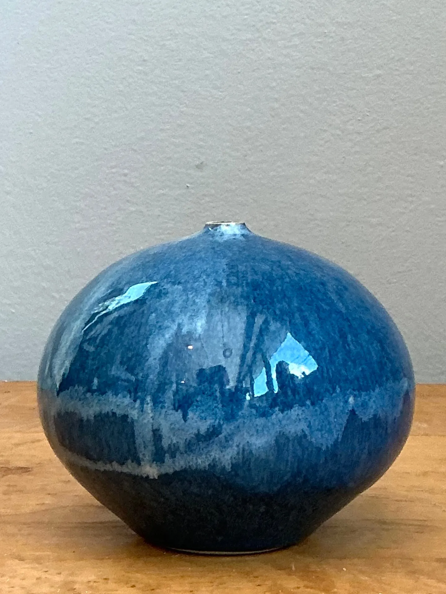 Vintage Blue Glazed Ceramic Vase - Ceramic, 4.25W x 3.75H — additional photo 3