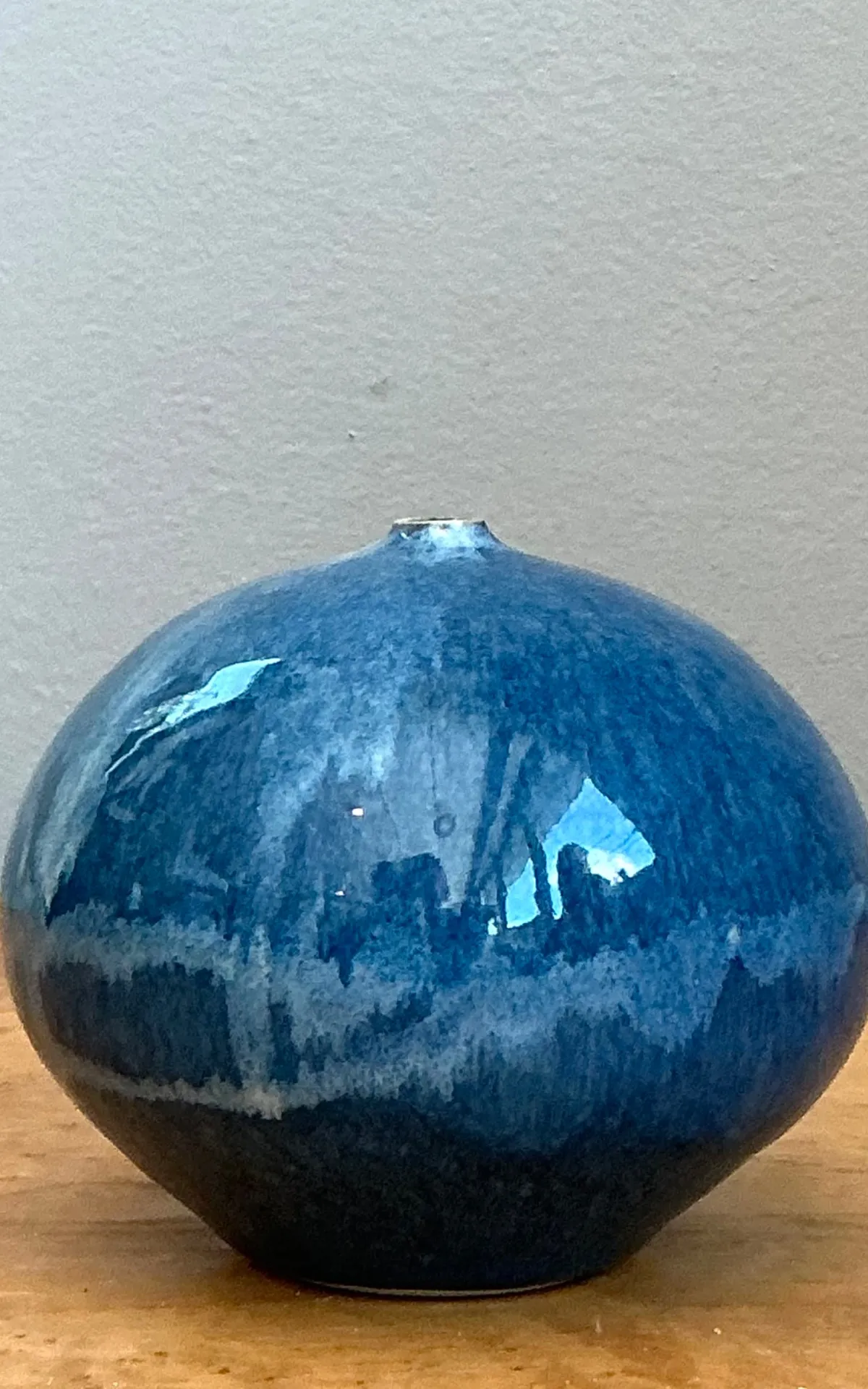 Vintage Blue Glazed Ceramic Vase - Ceramic, 4.25W x 3.75H — additional photo 3