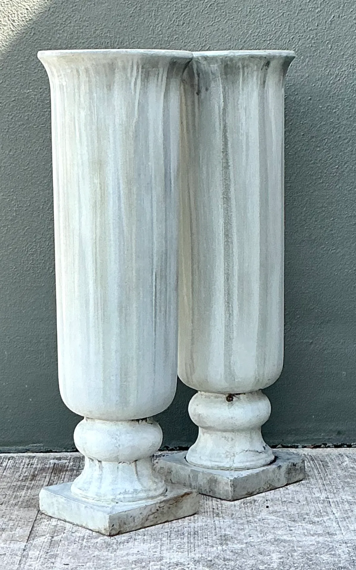 Vintage Tall Fluted Plaster Covered Resin Urns - A Pair — additional photo 7