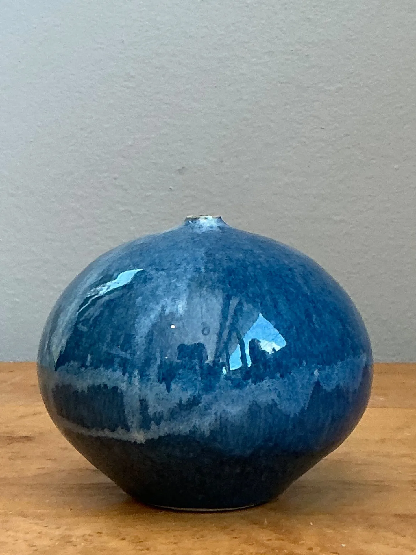 Vintage Blue Glazed Ceramic Vase - Ceramic, 4.25W x 3.75H — additional photo 4
