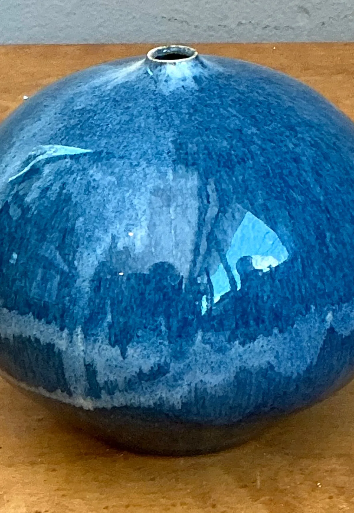 Vintage Blue Glazed Ceramic Vase - Ceramic, 4.25W x 3.75H — additional photo 2