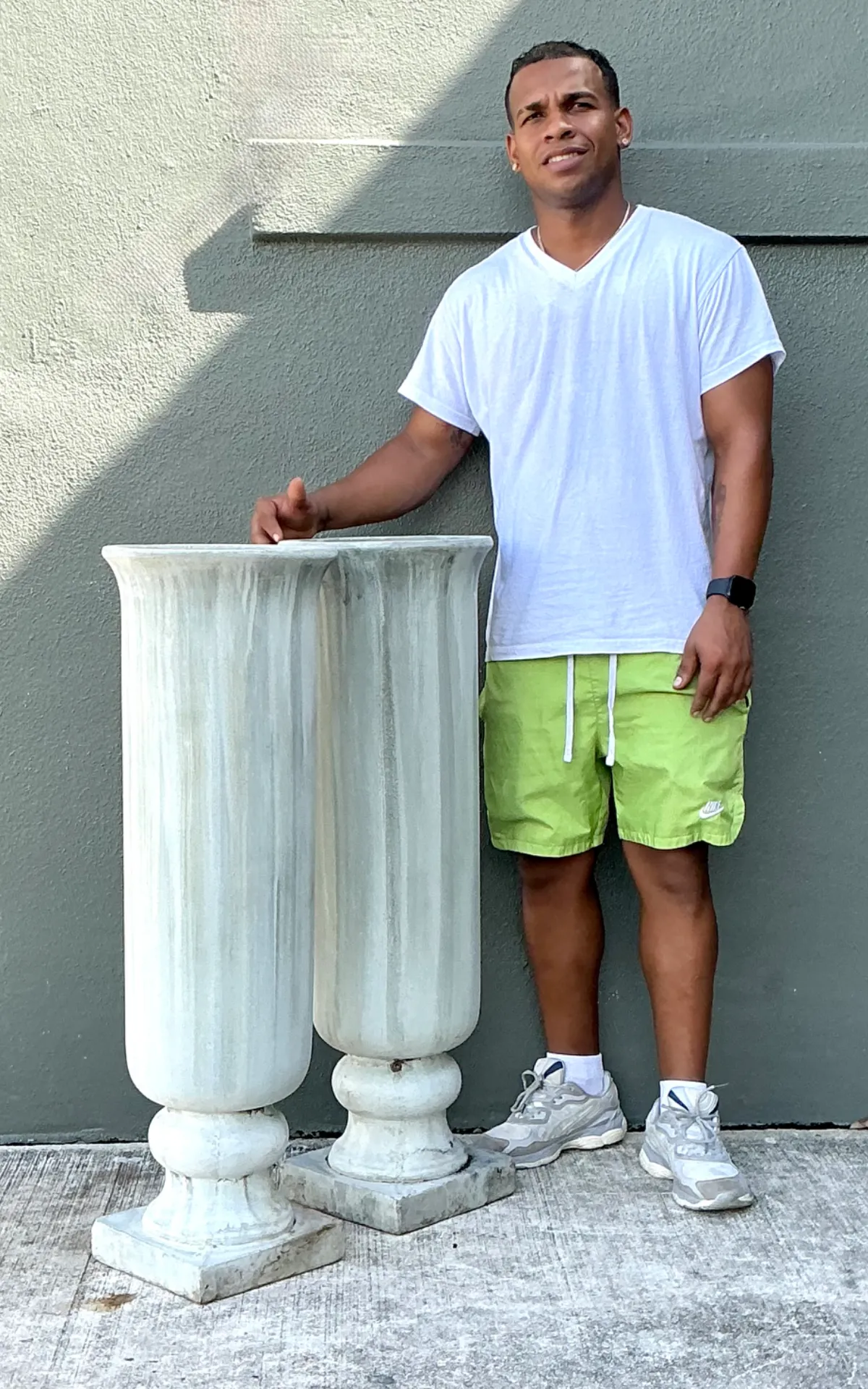Vintage Tall Fluted Plaster Covered Resin Urns - A Pair — additional photo 5