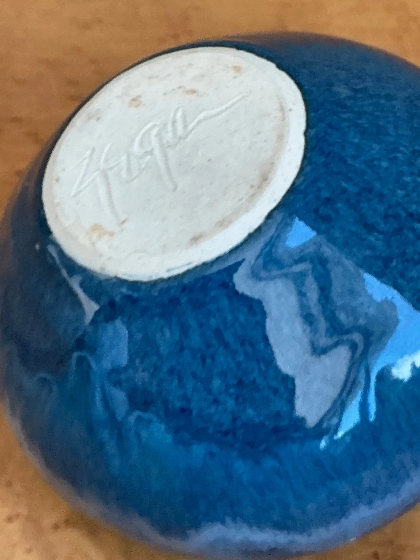 Vintage Blue Glazed Ceramic Vase - Ceramic, 4.25W x 3.75H — additional photo 1