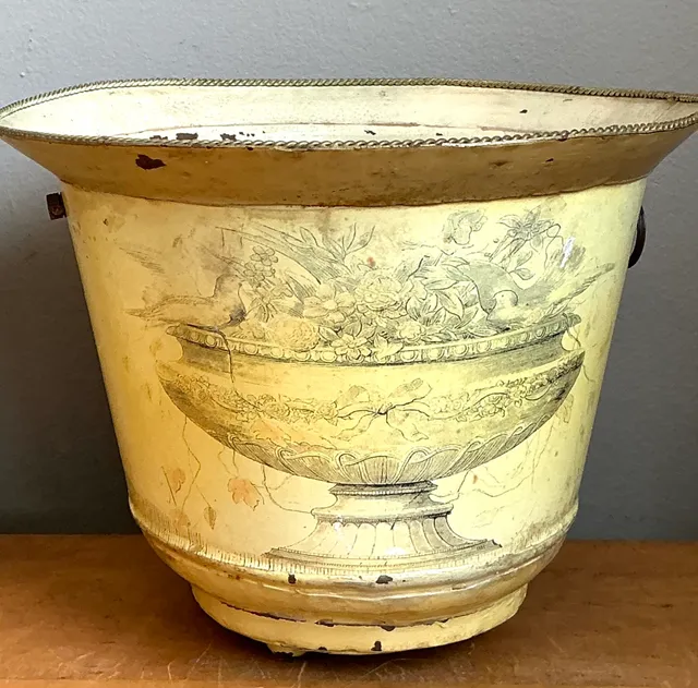 Vintage Distressed French Toile Metal Cache Pot - A Pair — additional photo 6