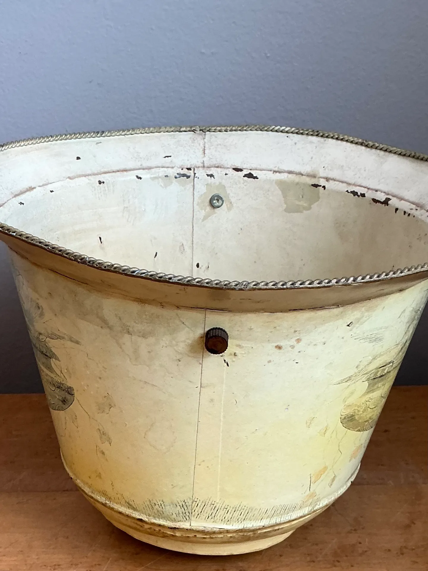 Vintage Distressed French Toile Metal Cache Pot - A Pair — additional photo 3
