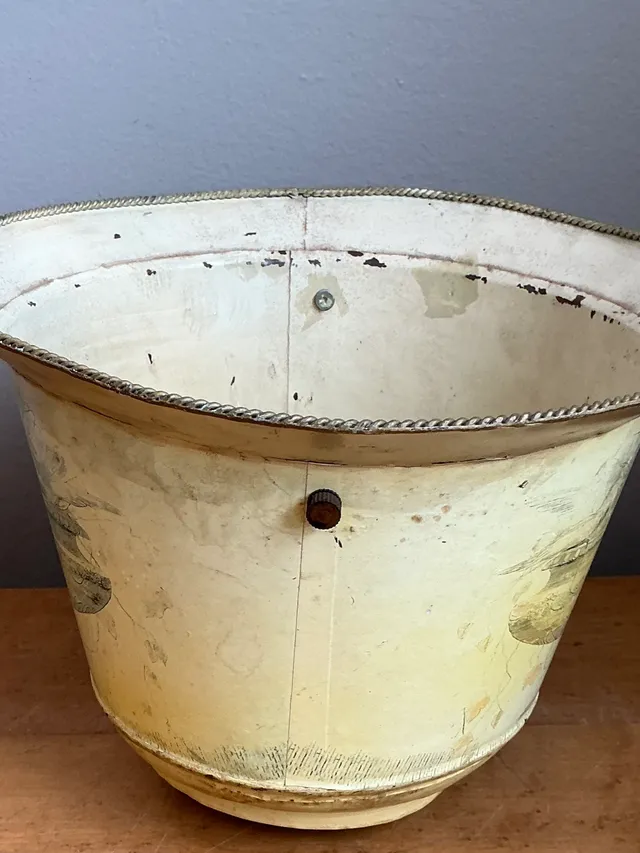 Vintage Distressed French Toile Metal Cache Pot - A Pair — additional photo 3