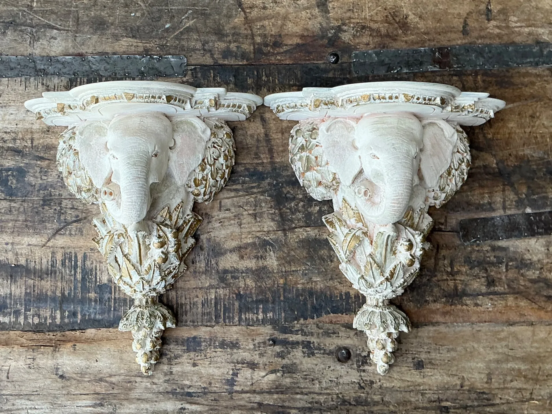 Vintage Elephant Motif Wall Brackets - A Pair — additional photo 2
