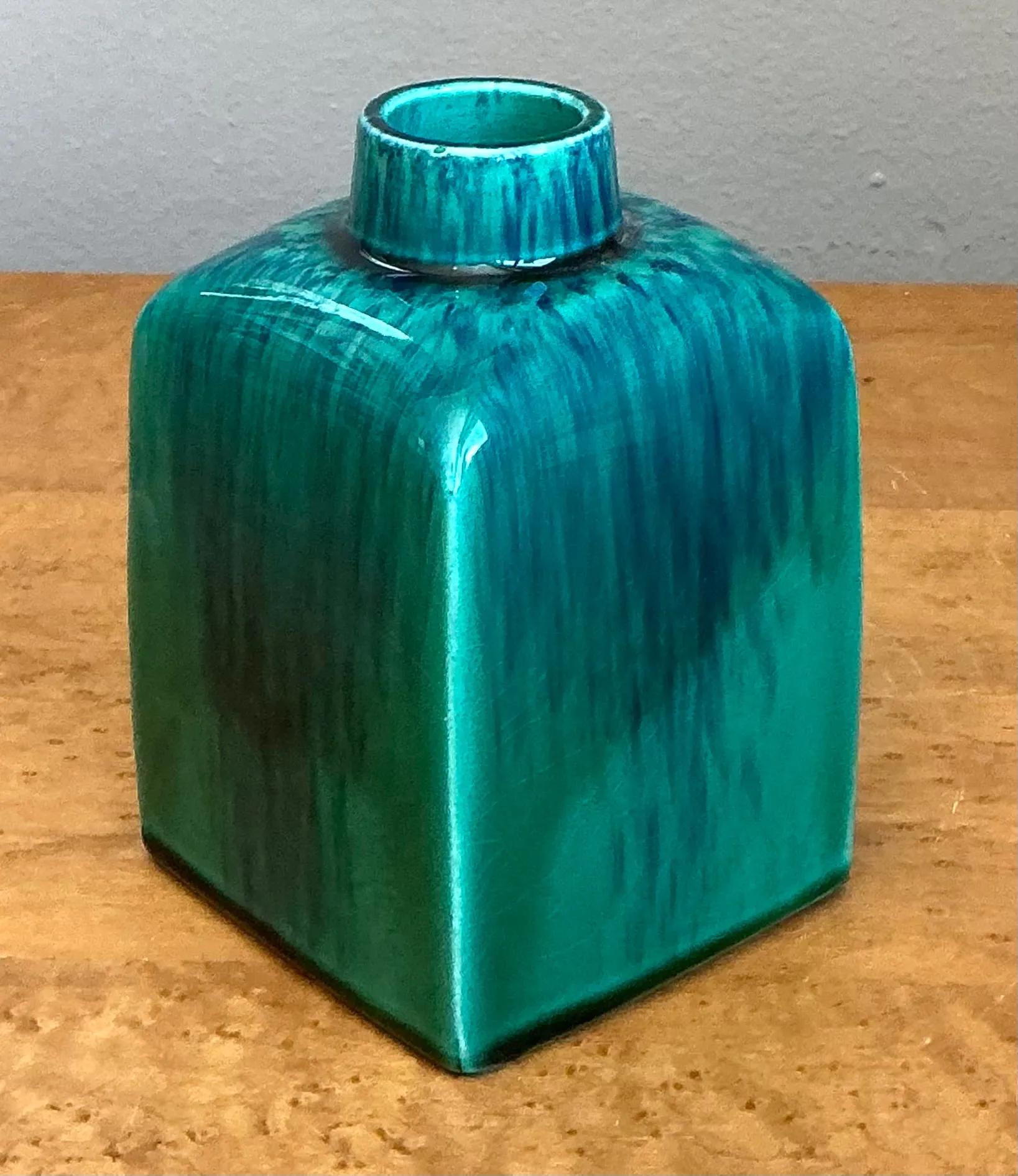Vintage Turquoise Glazed Ceramic Vase — additional photo 6
