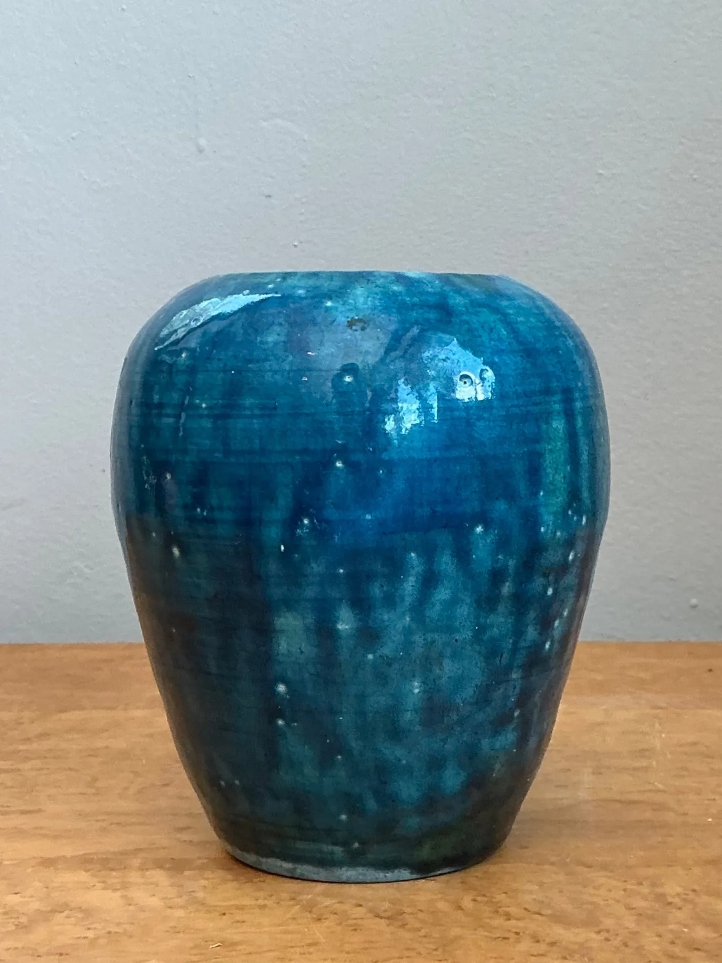 Vintage Blue Glazed Ceramic Vase — additional photo 4
