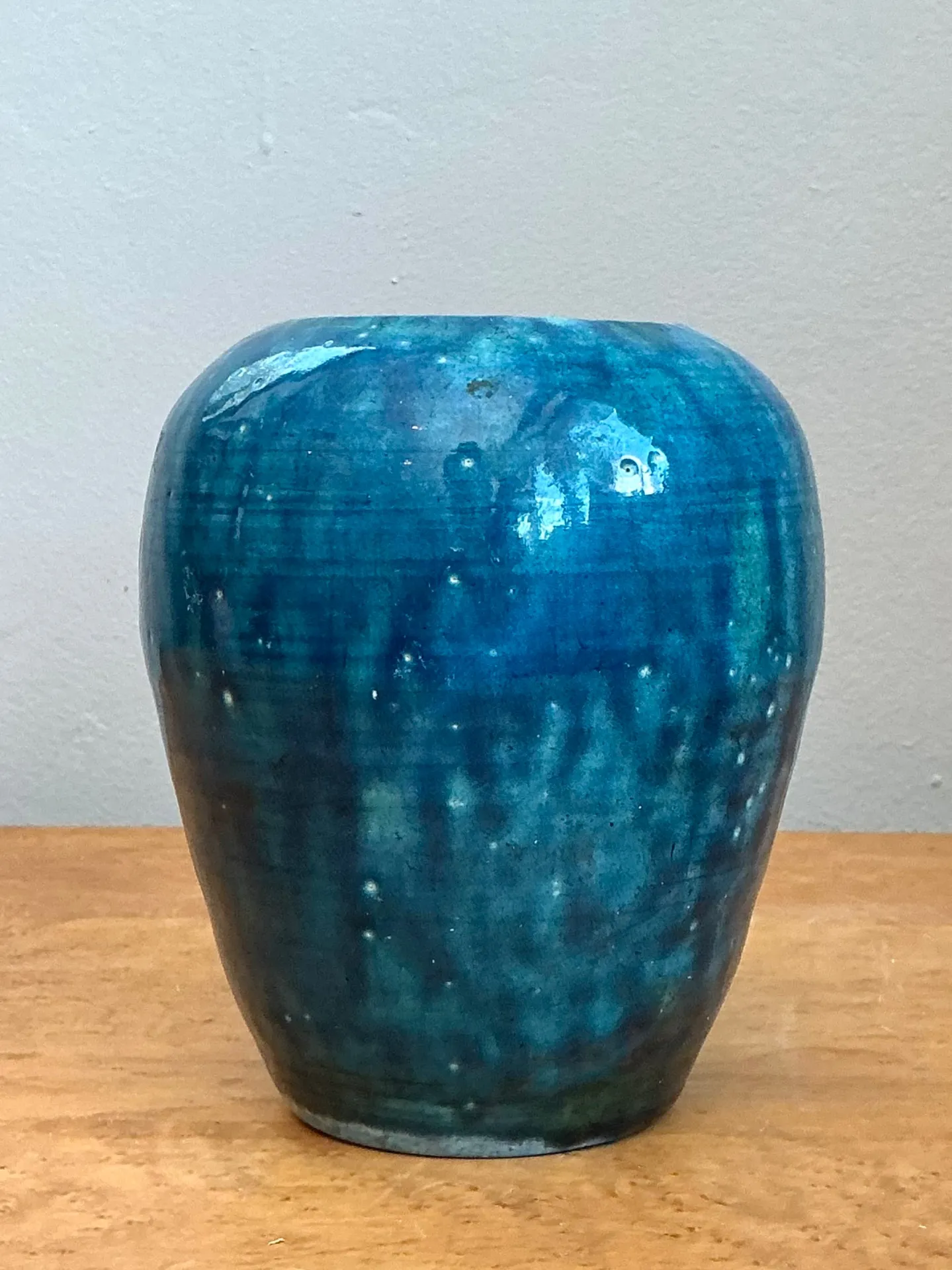 Vintage Blue Glazed Ceramic Vase — additional photo 3