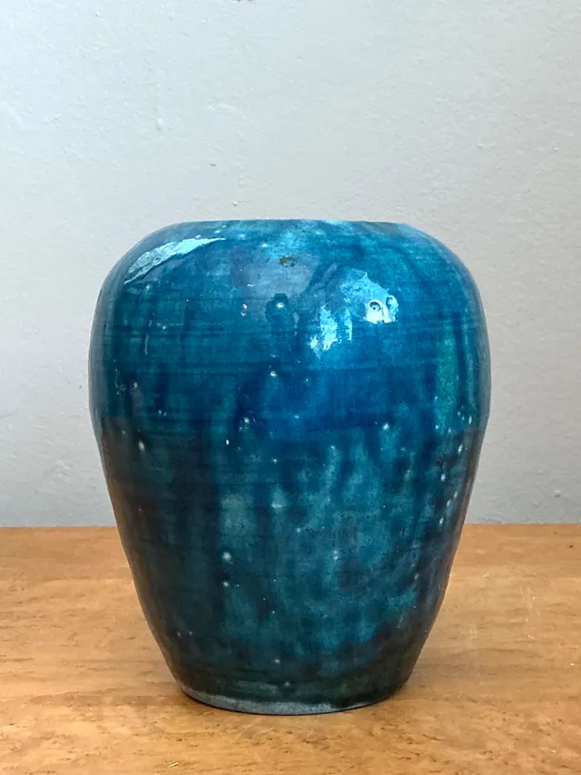 Vintage Blue Glazed Ceramic Vase — additional photo 5