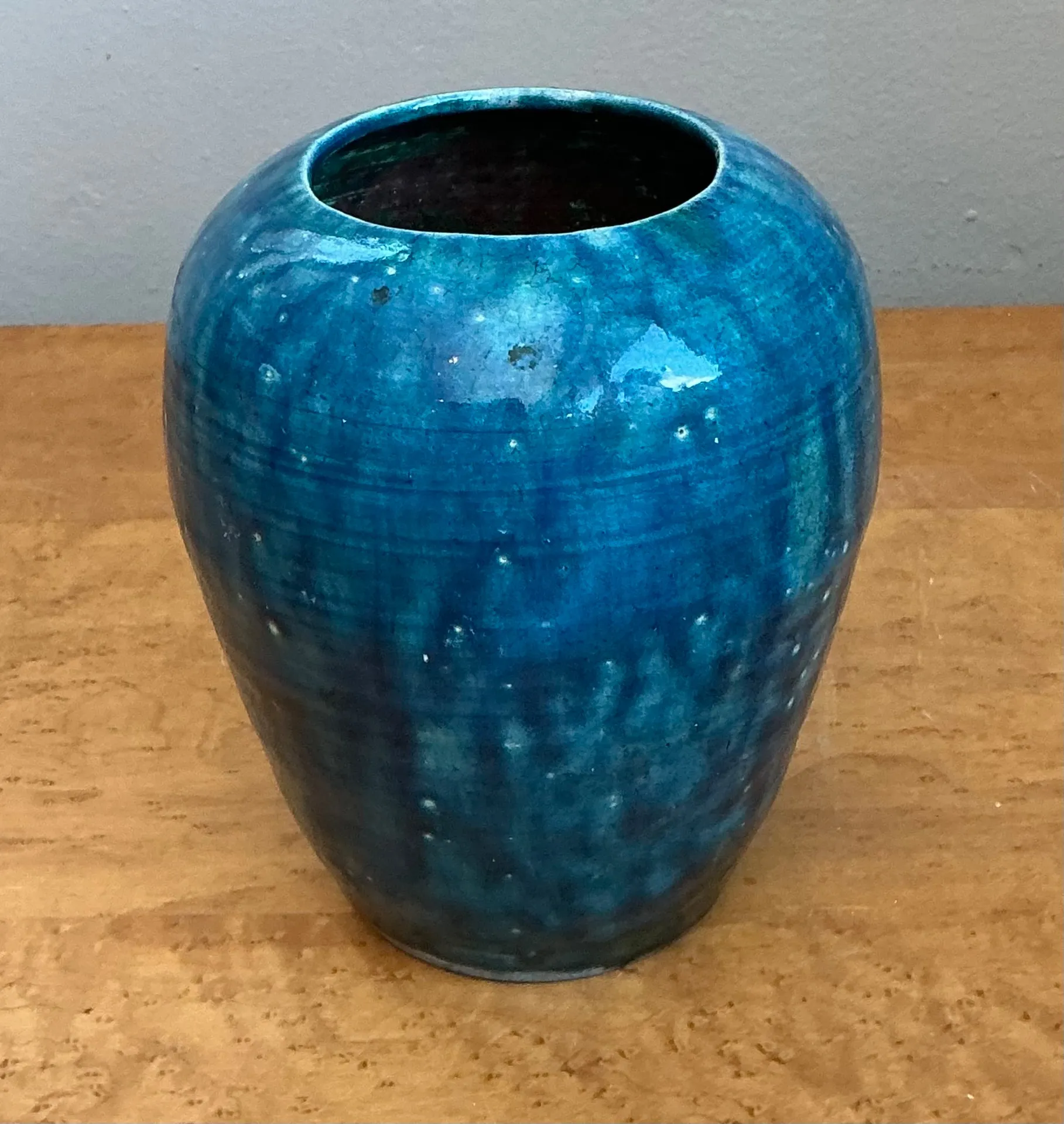 Vintage Blue Glazed Ceramic Vase — additional photo 2