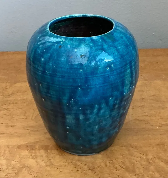 Vintage Blue Glazed Ceramic Vase — additional photo 2