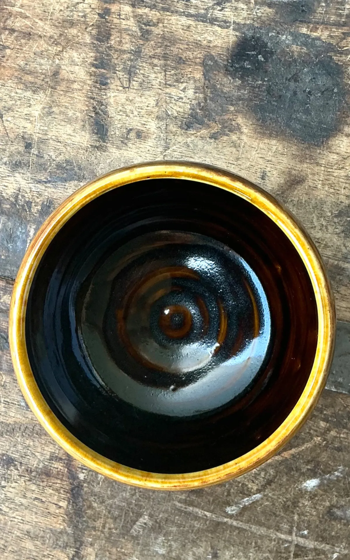 Vintage Brown Studio Pottery Bowl - Interior view