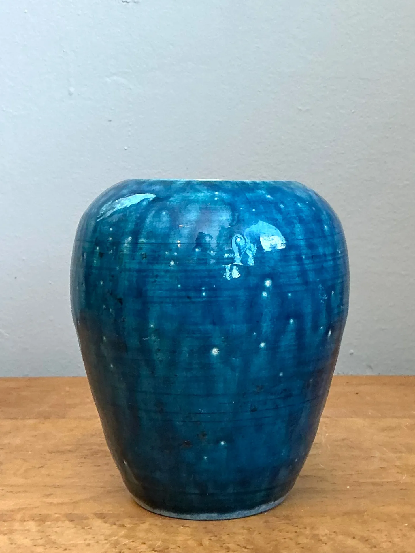 Vintage Blue Glazed Ceramic Vase — additional photo 6