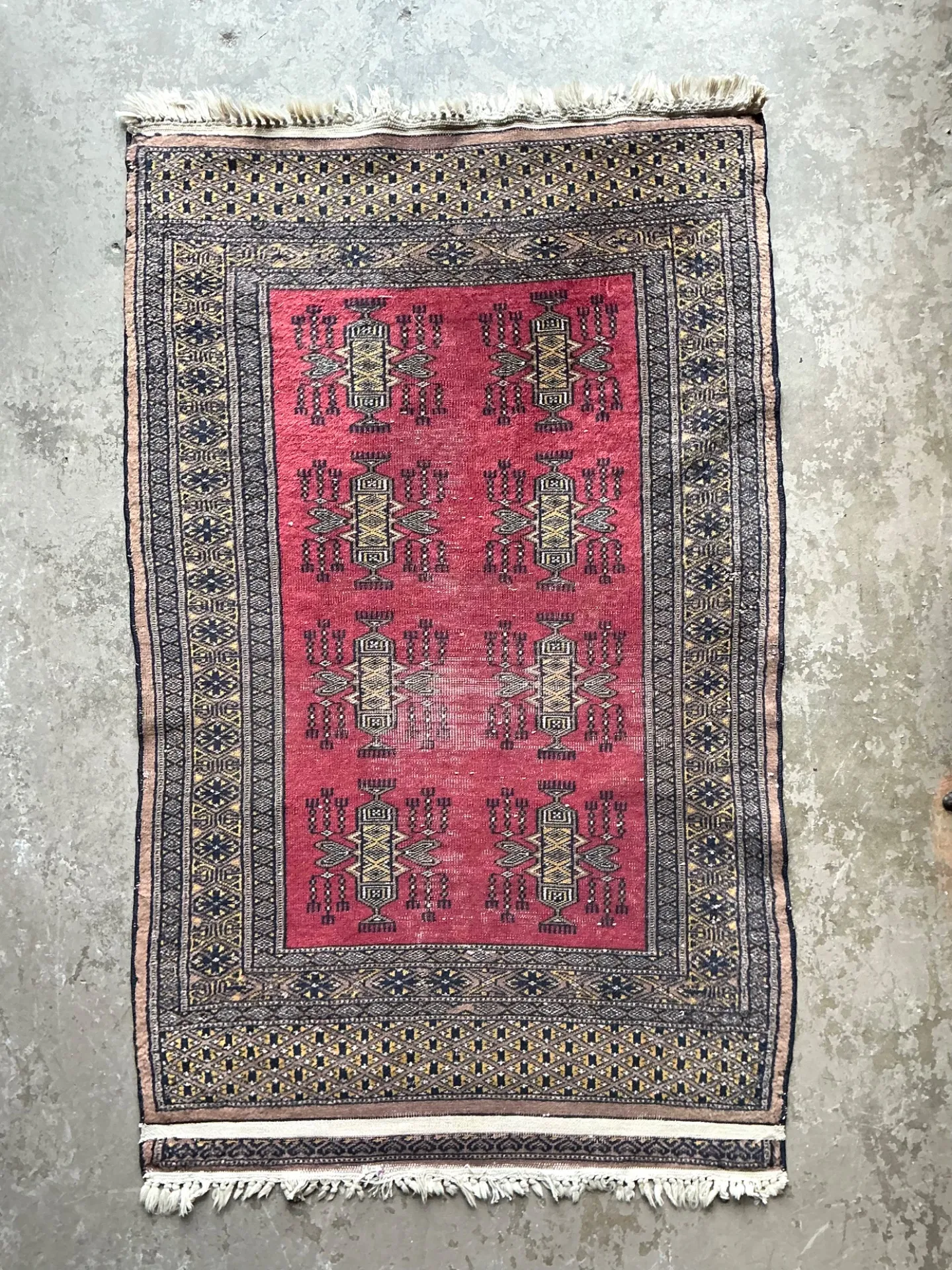 Vintage Hand-Knotted Geometric Wool Rug — additional photo 1