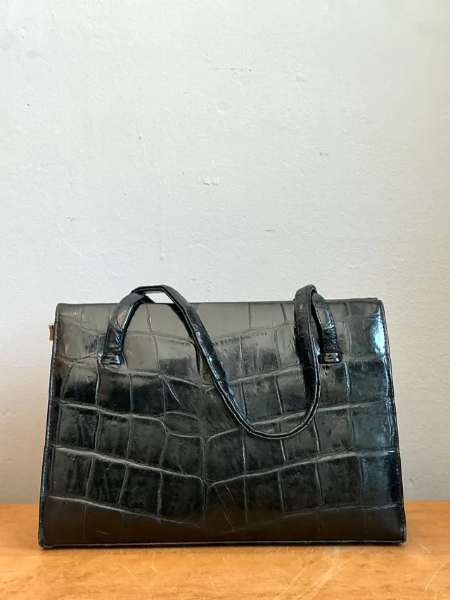 Vintage Crocodile Handbag with Metal Frame — additional photo 3