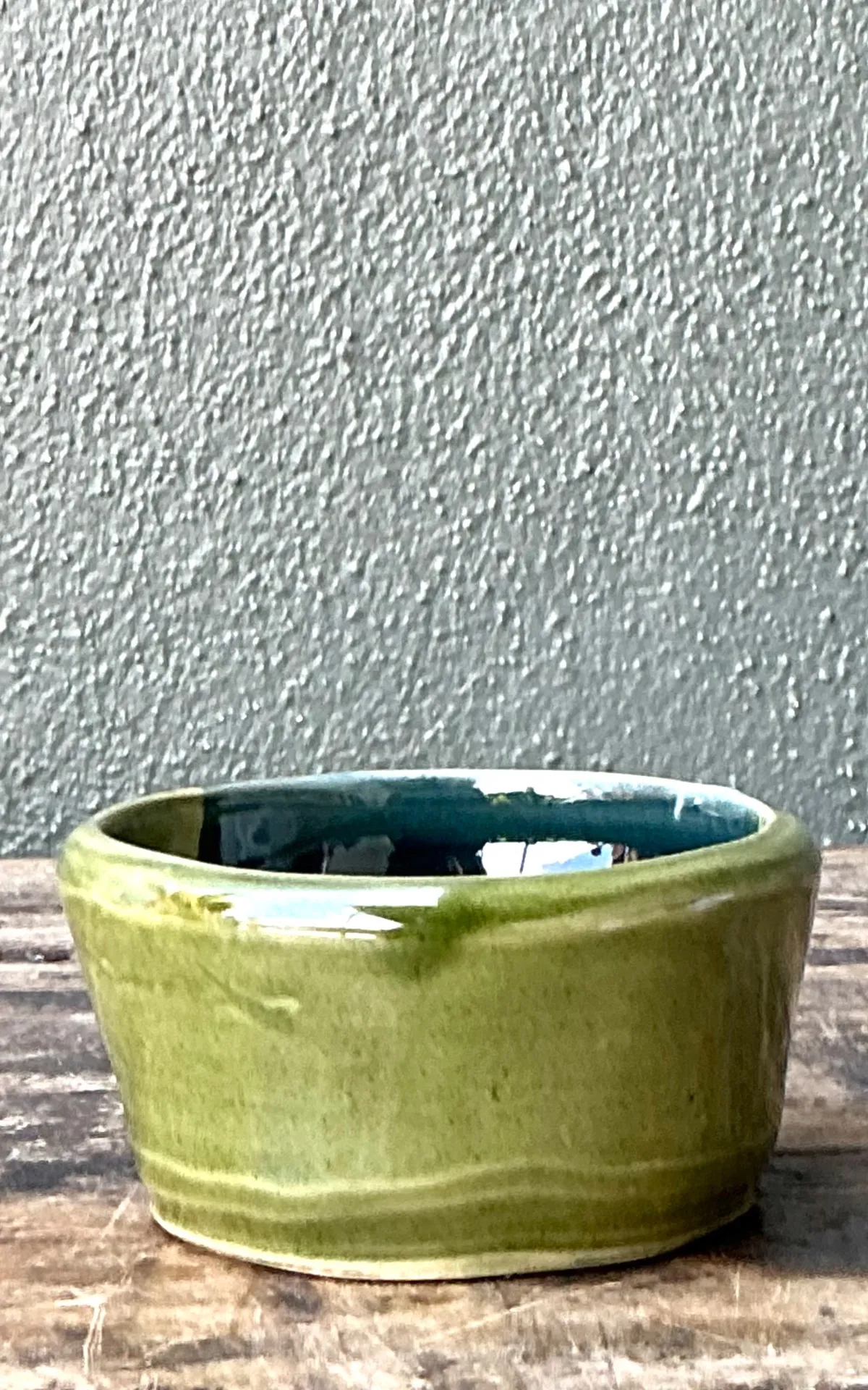 Vintage Handcrafted Green Studio Bowl - Close-up view