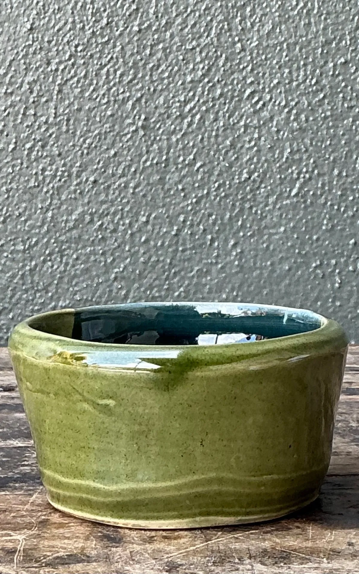 Vintage Handcrafted Green Studio Bowl - Top view