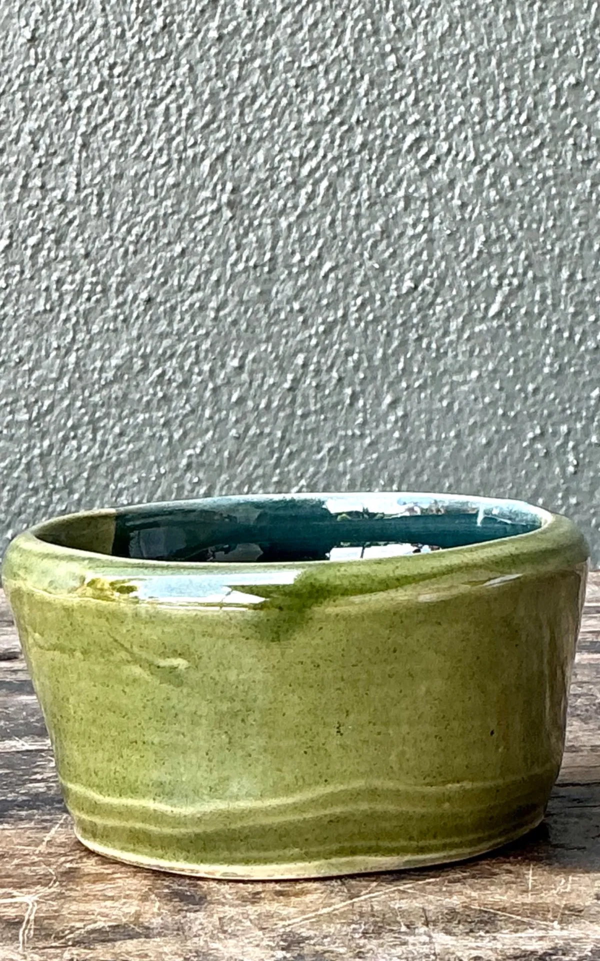 Vintage Handcrafted Green Studio Bowl - Back view