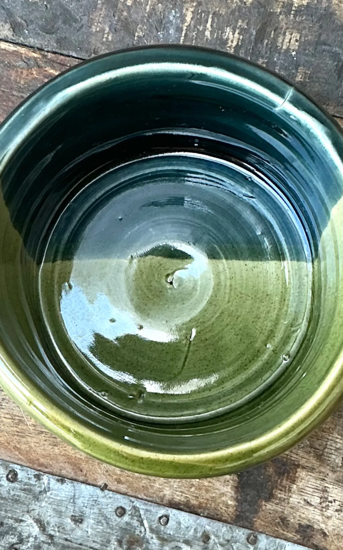 Vintage Handcrafted Green Studio Bowl - Angle view