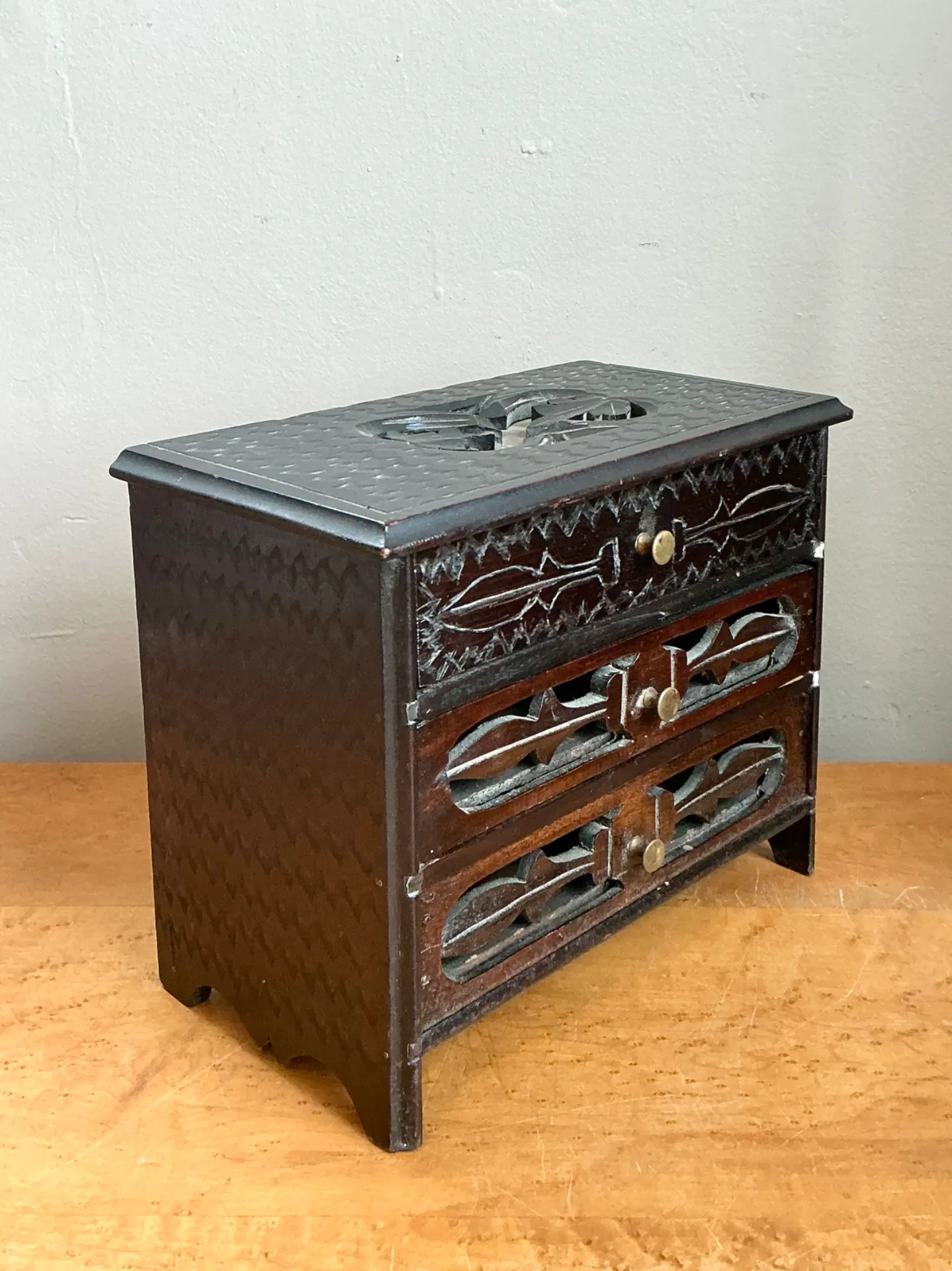Vintage Carved Wood Miniature Chest — additional photo 2