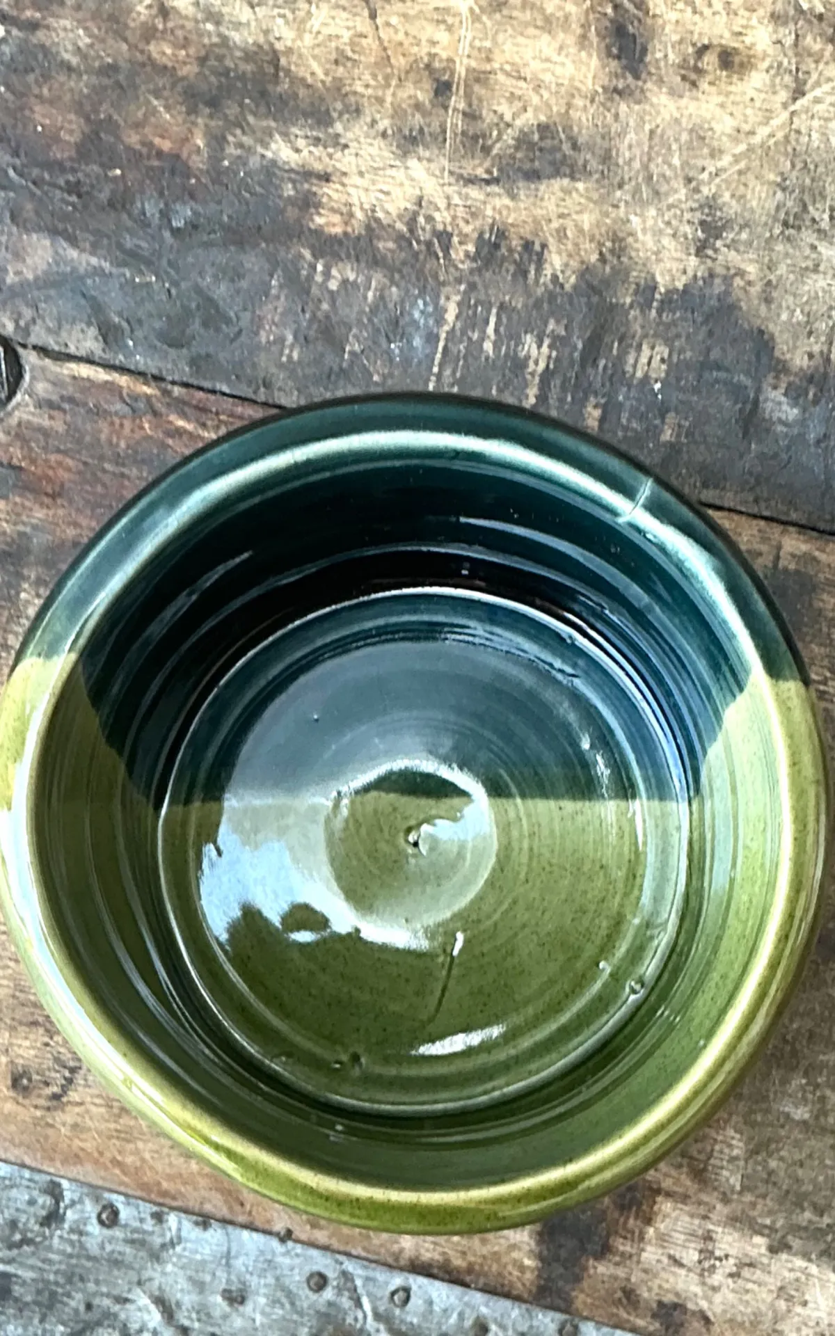 Vintage Handcrafted Green Studio Bowl - Interior view