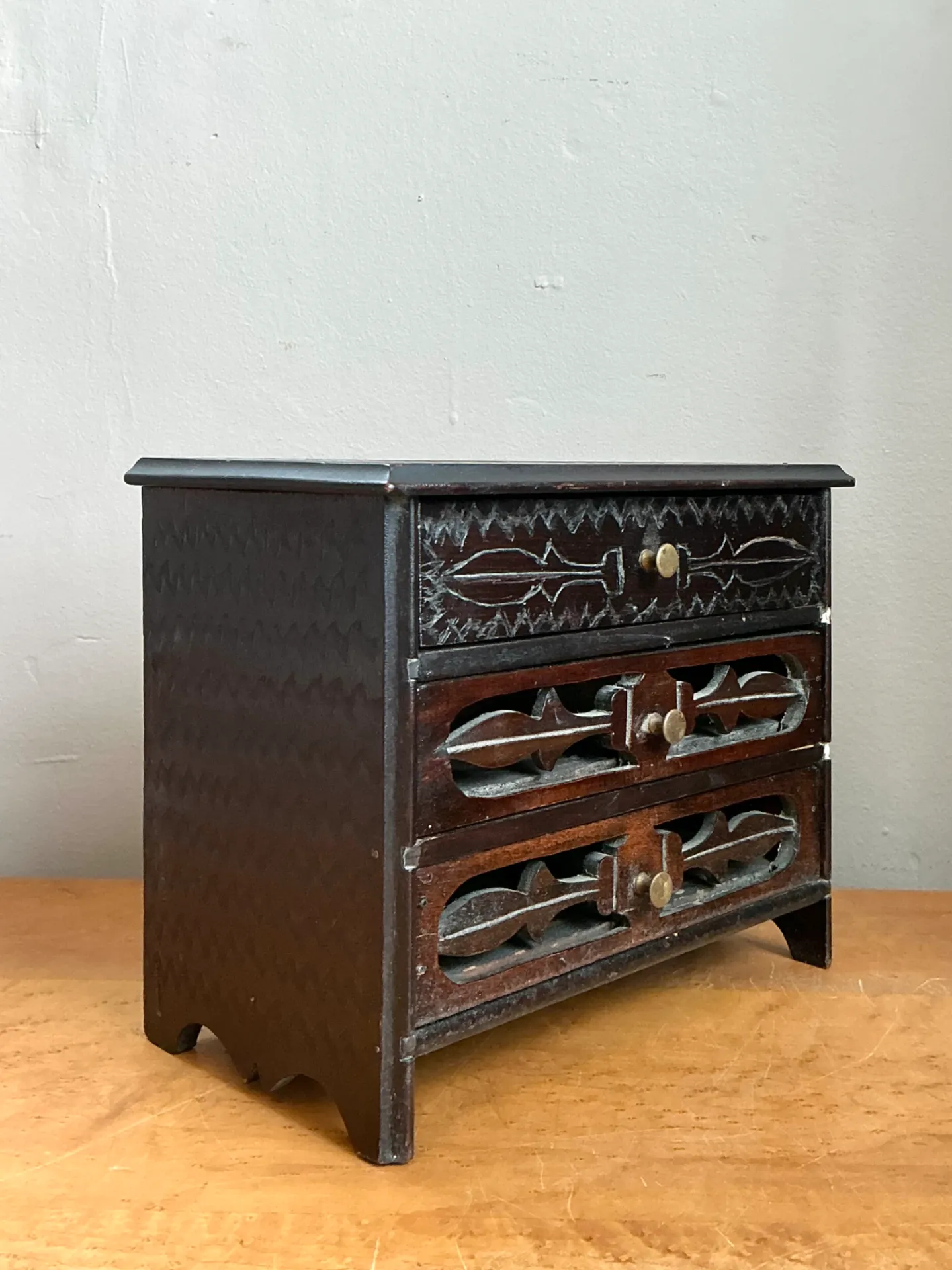 Vintage Carved Wood Miniature Chest — additional photo 4