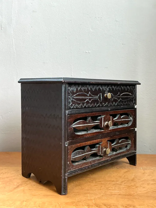 Vintage Carved Wood Miniature Chest — additional photo 6