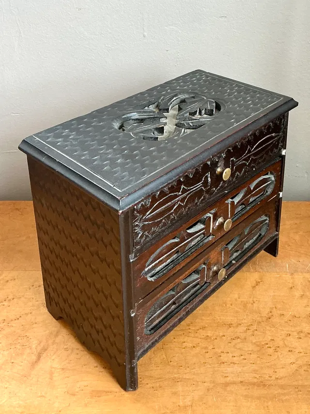 Vintage Carved Wood Miniature Chest — additional photo 1