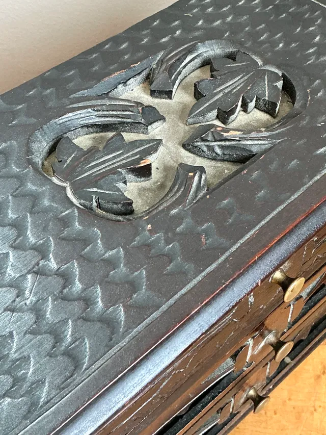 Vintage Carved Wood Miniature Chest — additional photo 3