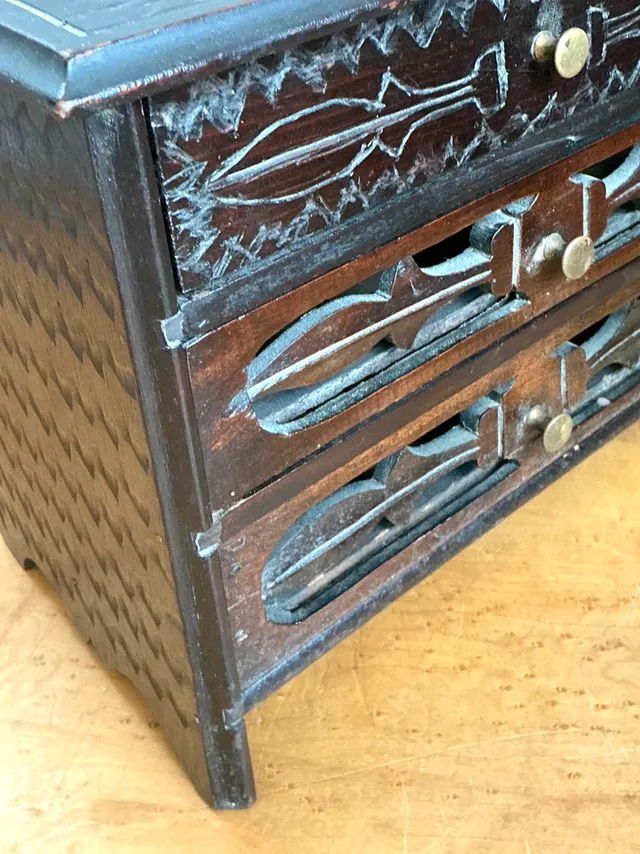 Vintage Carved Wood Miniature Chest — additional photo 5