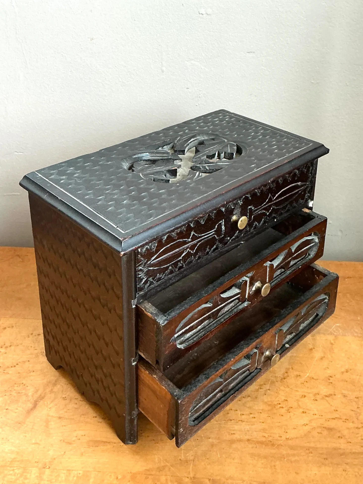 Vintage Carved Wood Miniature Chest — additional photo 7